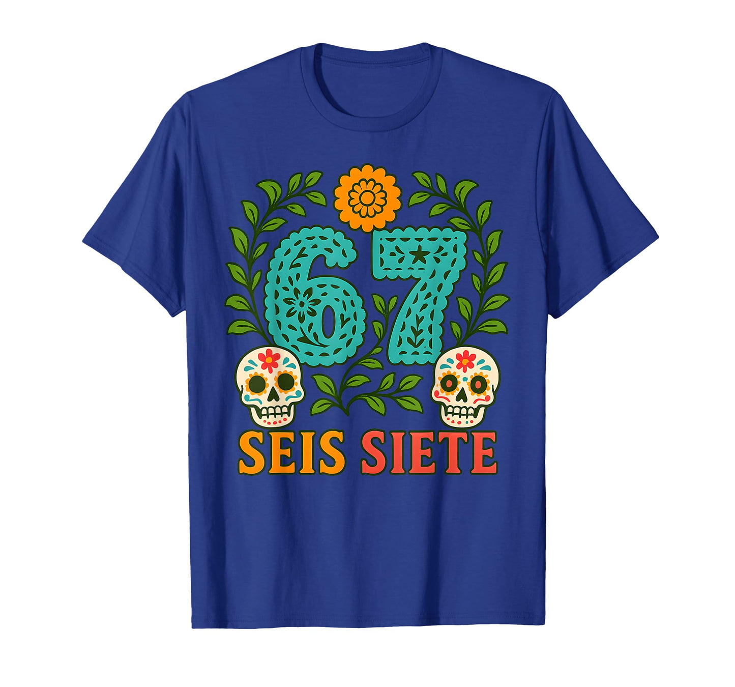 SEIS Siete Mexican Los Muertos Calaveras Sugar Skull 67 Boys T-Shirt