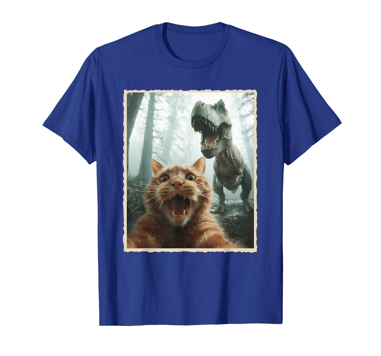 Cat Selfie with Dinosaur, Funny Scared Cat Photo T-Shirt