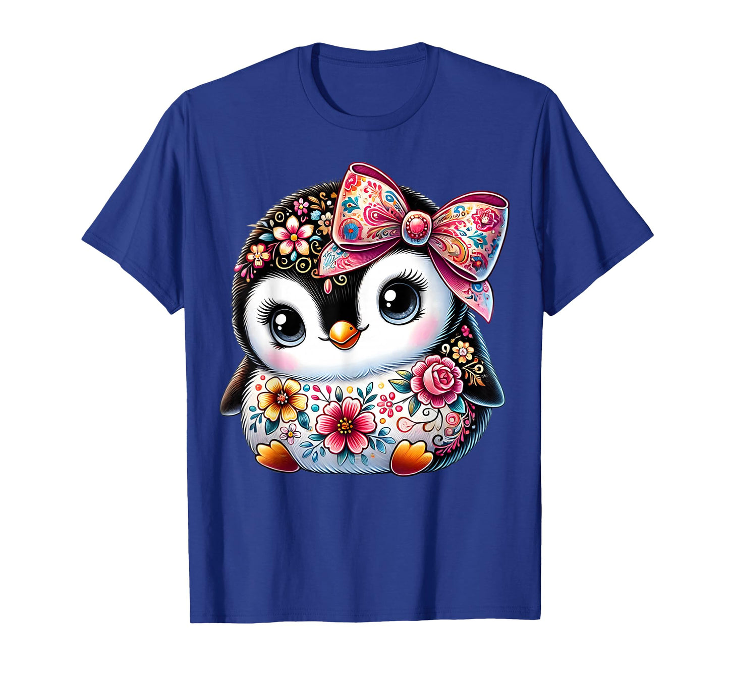 Penguin Lover Floral Flower Graphic Girls Women Cute Penguin T-Shirt