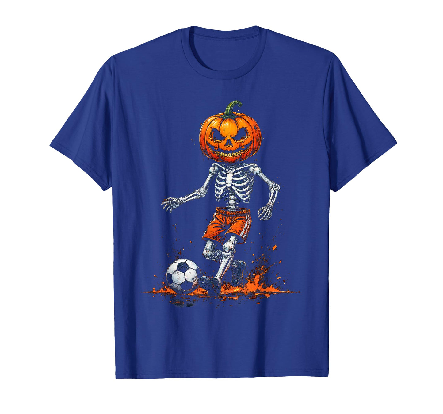 Spooky Pumpkin Skeleton Soccer Funny Halloween 2025 Costume T-Shirt