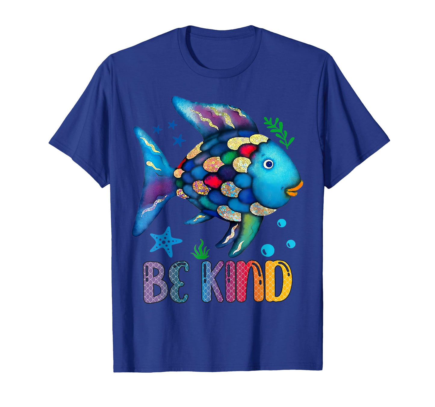 Kids Be Kind Rainbow Scale Fish Teacher Reading Book T-Shirt