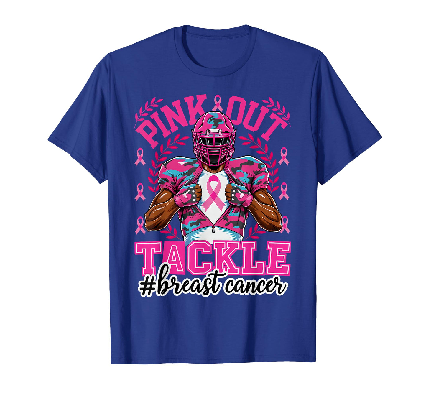 HUGvyn Breast Cancer: Pink Out Tackle Football Pink Ribbon T-Shirt