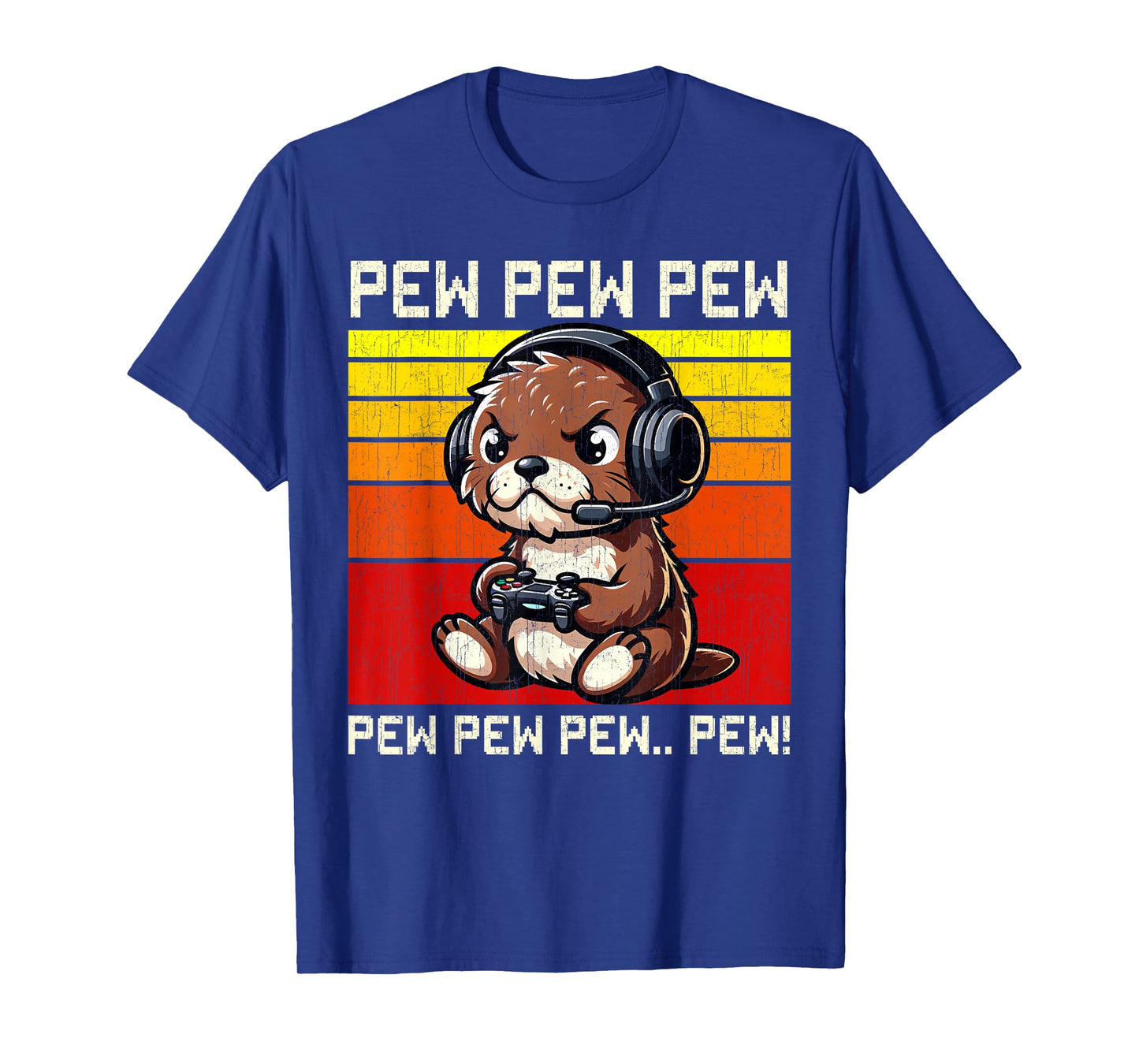 Otter Gamer Pew Funny Video Games Vintage Boys Men Girls T-Shirt