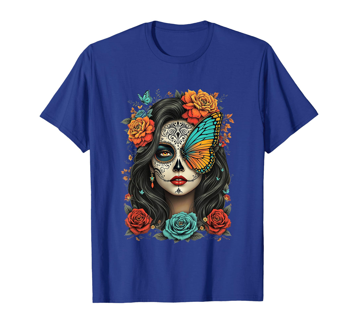 Floral Sugar Skull Day-of-The-Dead Dia-de-Los-Muertos Women T-Shirt