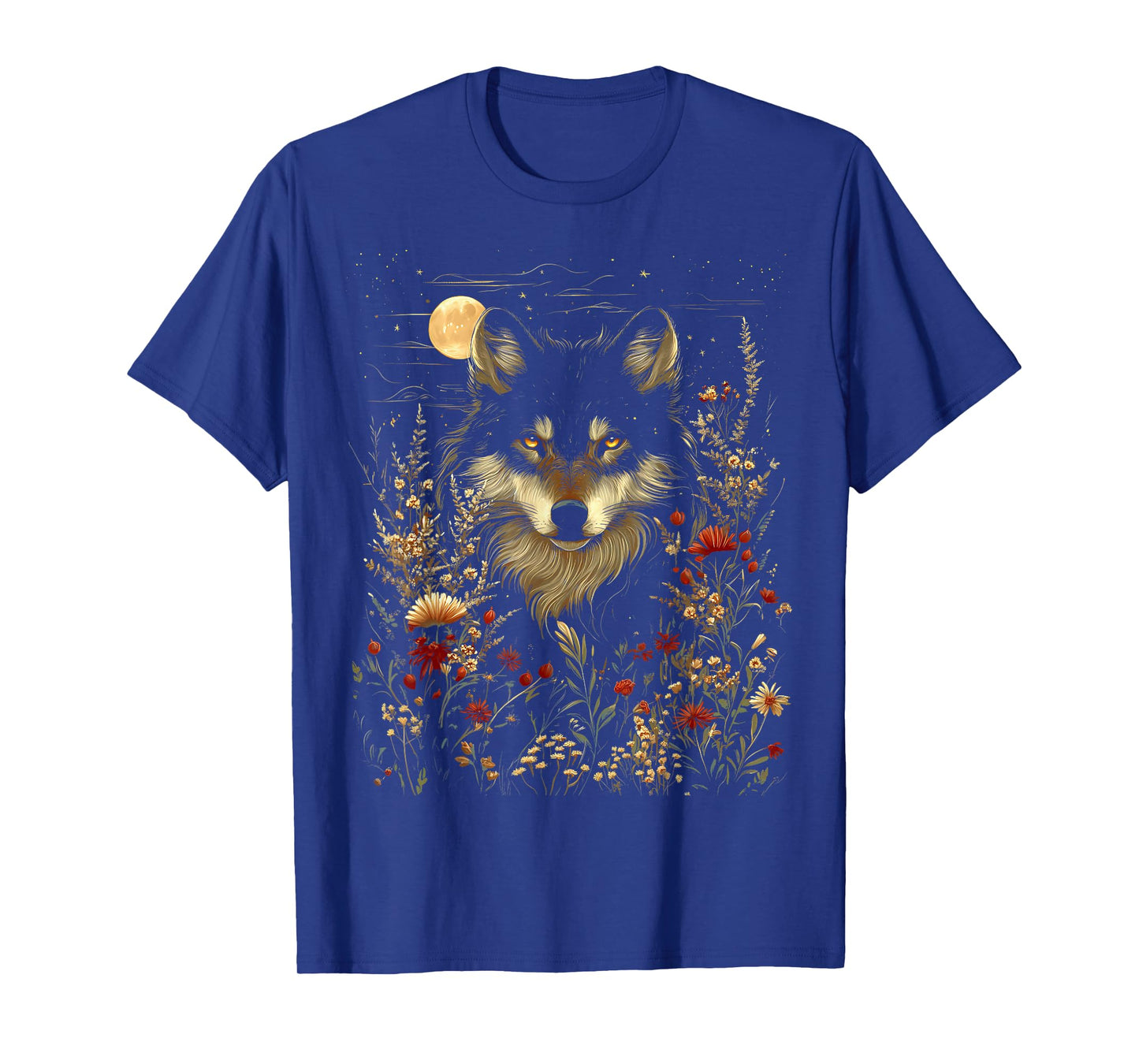 Black Wolf Full Moon Boho Floral Mystical Graphic Women T-Shirt