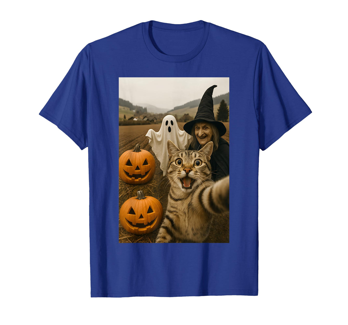 Funny Halloween Cat Selfie with Ghost Boo Witch Pumpkin T-Shirt