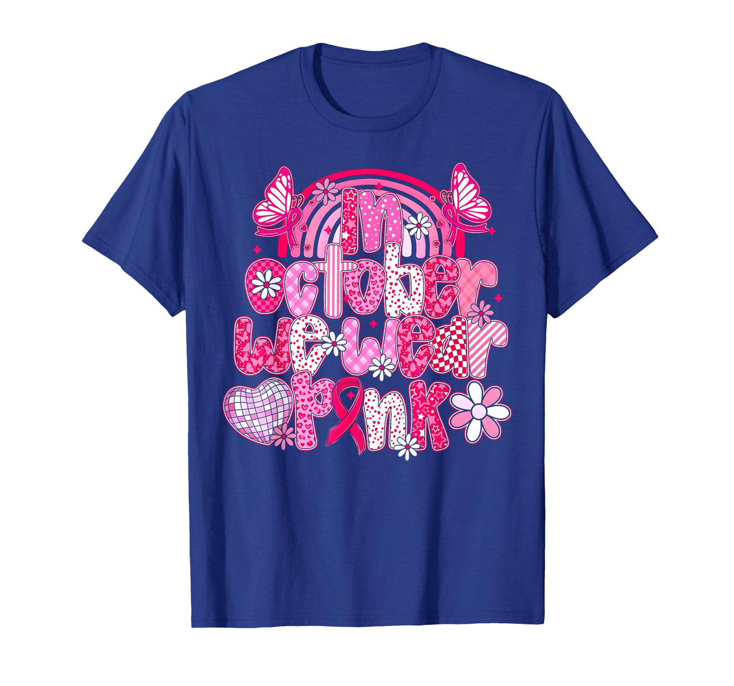 in October We Wear Pink Preppy Breast Cancer Awareness T-Shirt