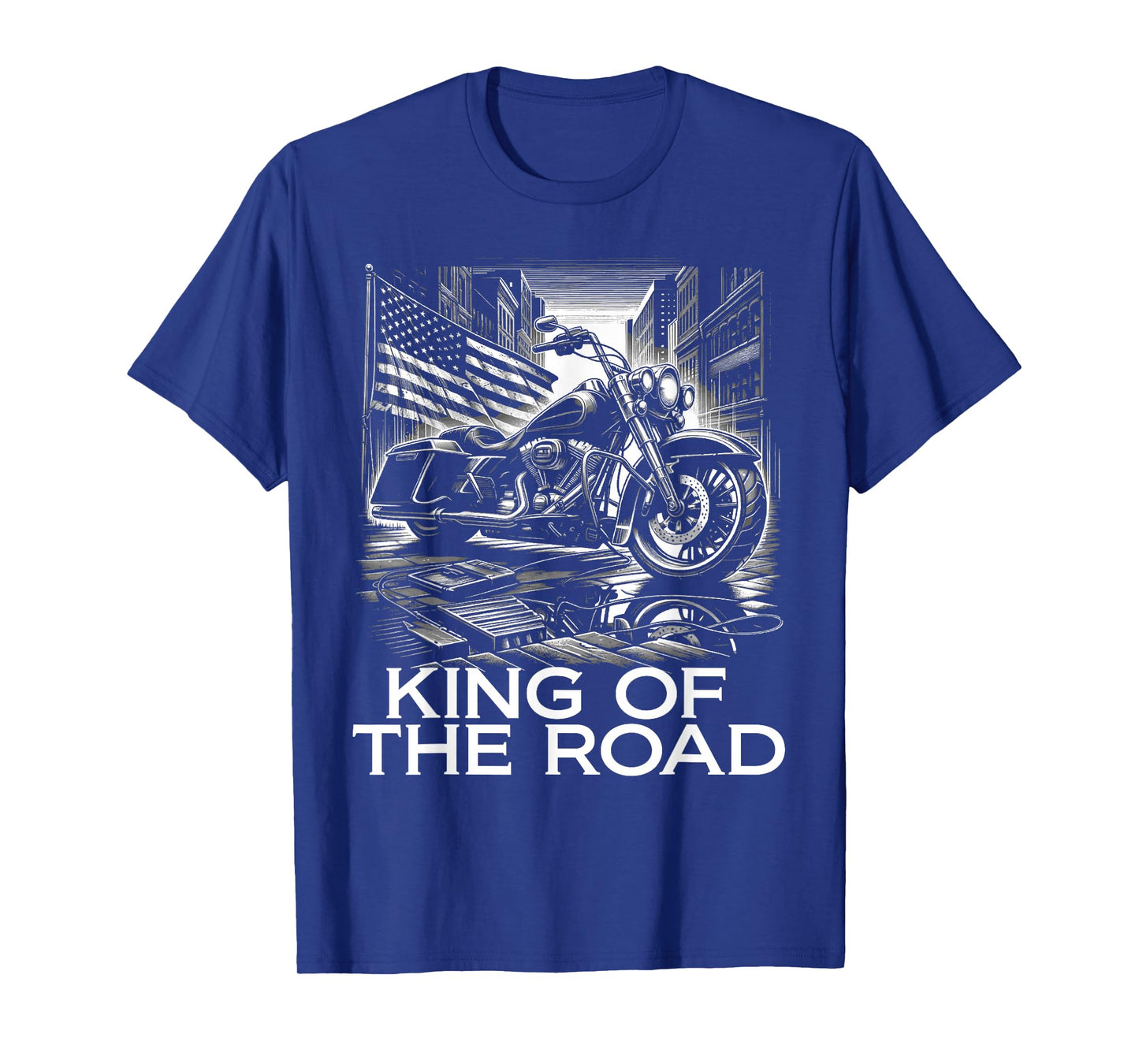 King of the Road Motorcycles American Flag Motorcycle Rider T-Shirt