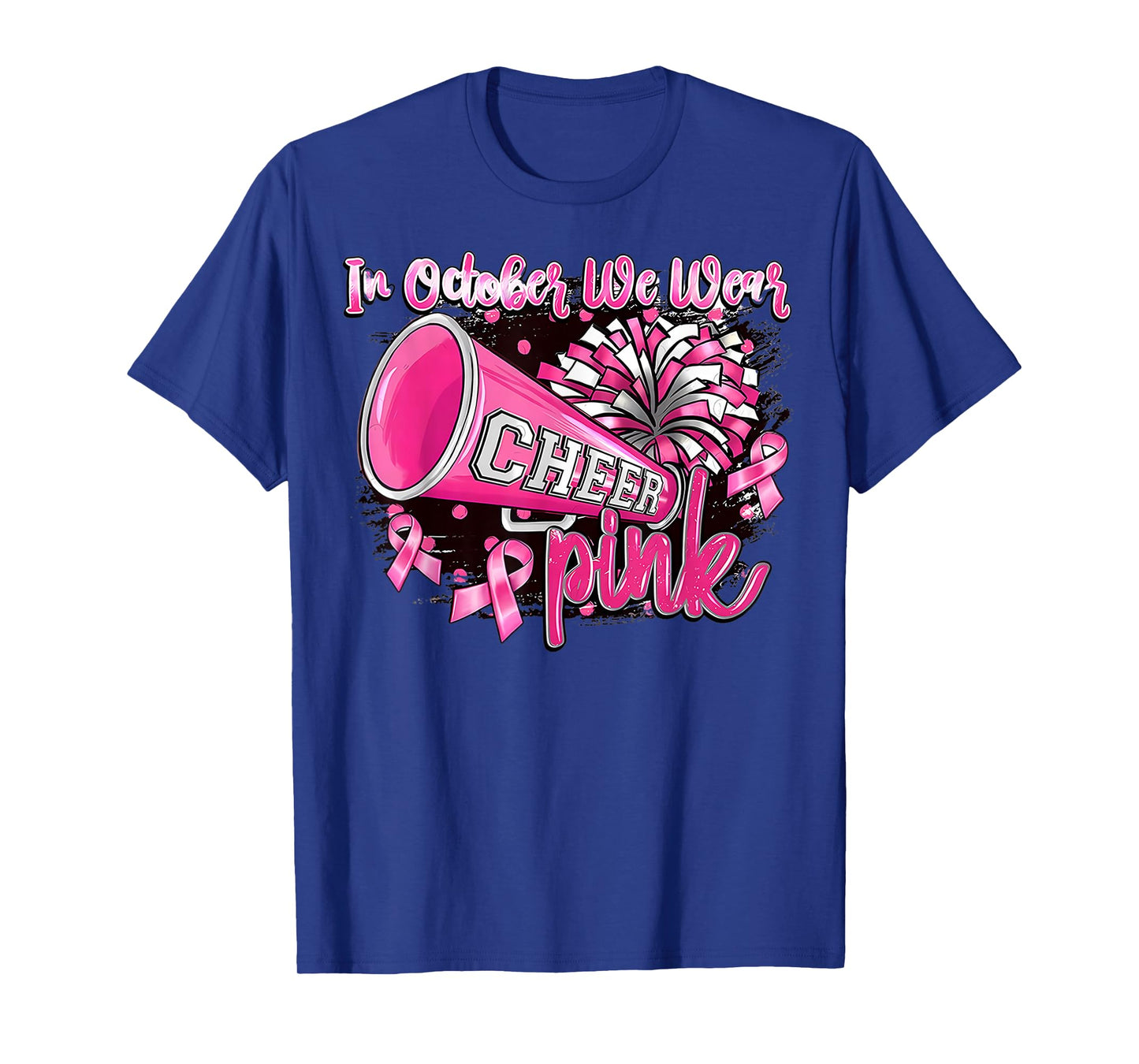 In October We Wear Pink With Cheer Breast Cancer Cheerleader T-Shirt