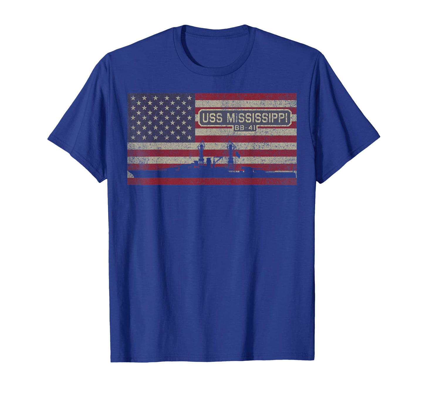 USS Mississippi BB-41 WW2 Battleship USA American Flag T-Shirt