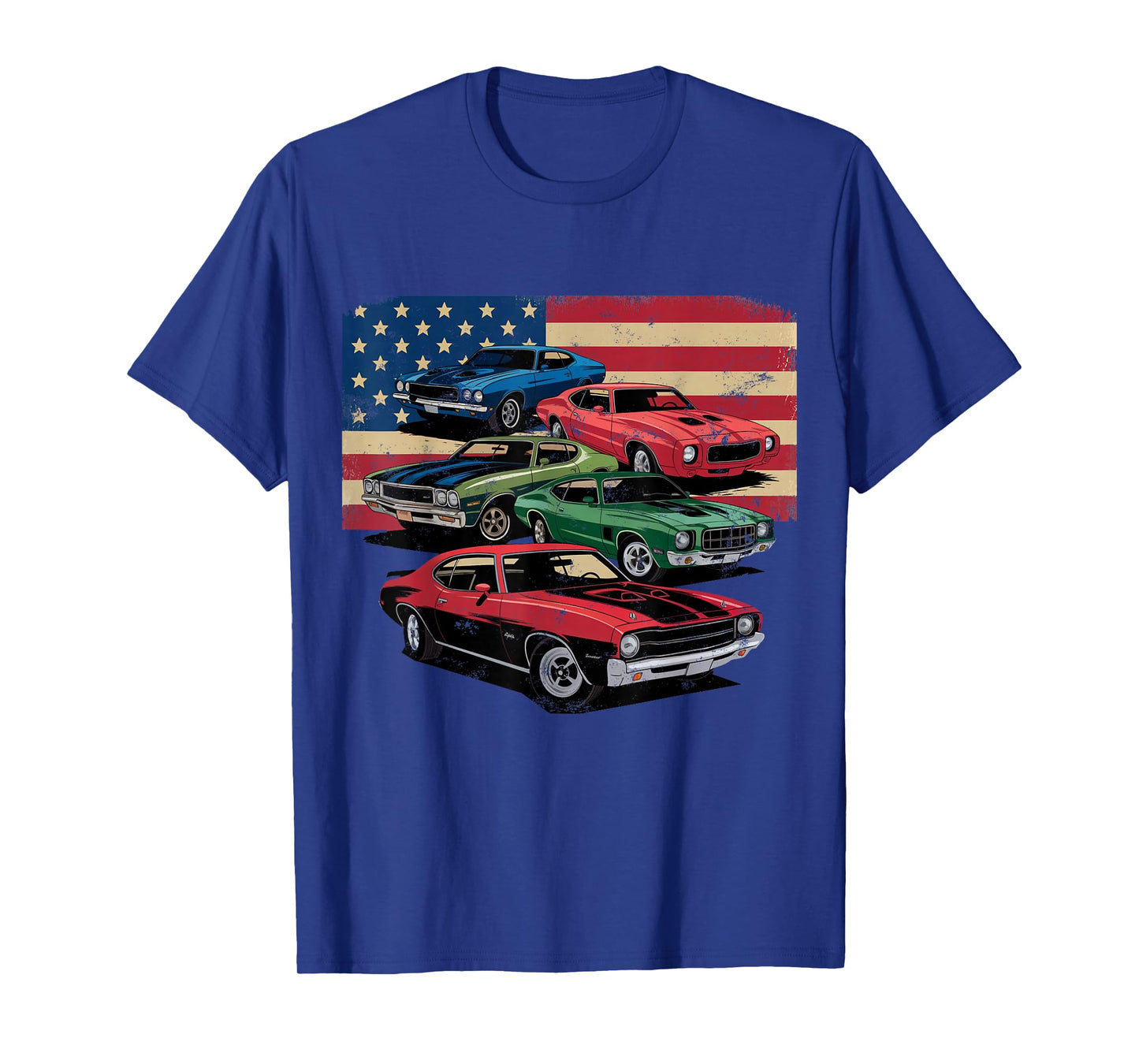 Patriotic American Flag Vintage Muscle Car T-Shirt