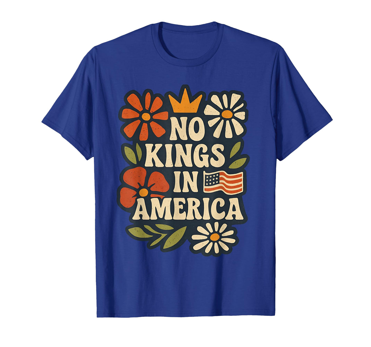 No Kings in America Retro Boho Floral 4th of July Patriotic T-Shirt