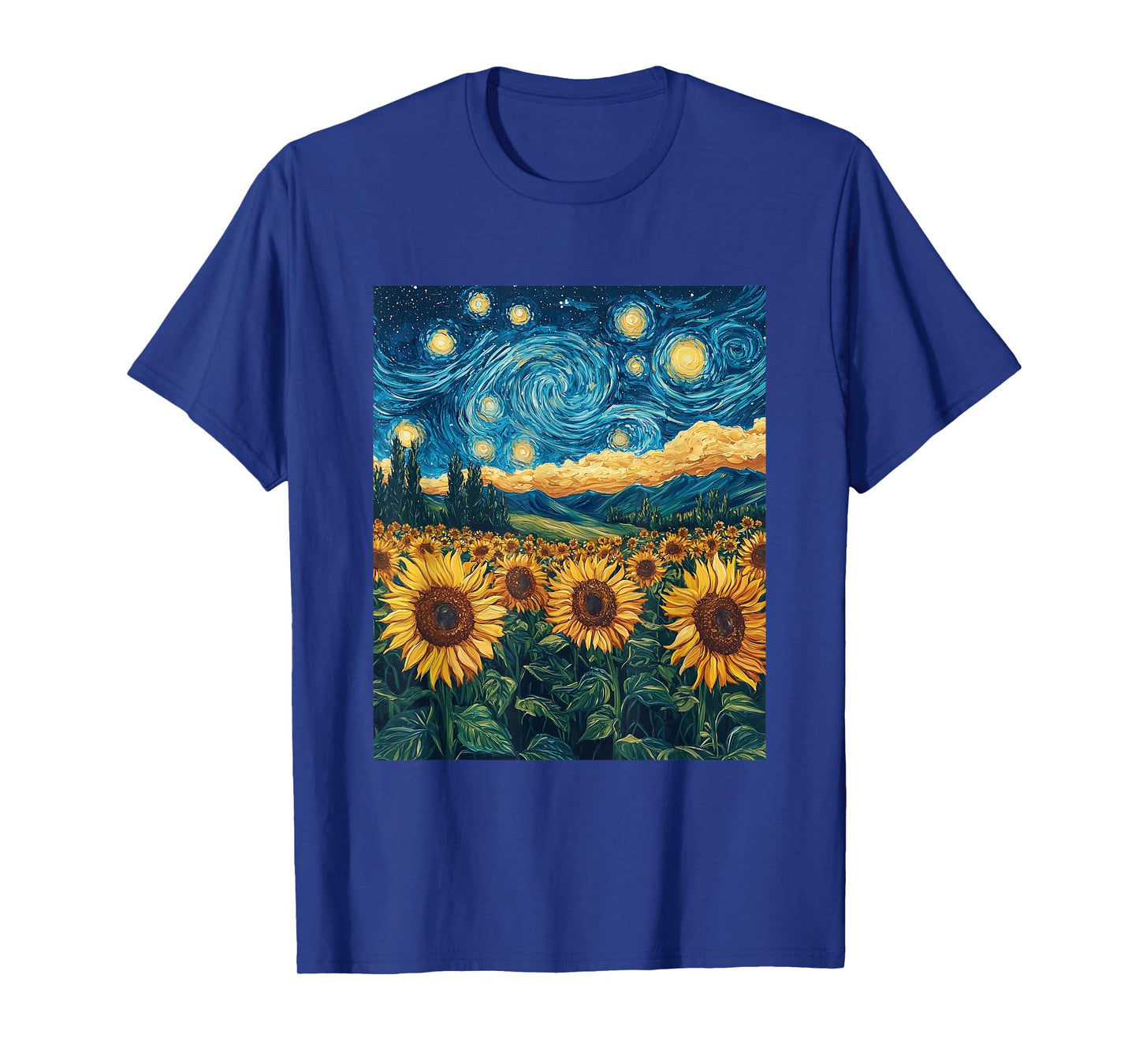 Sunflower Floral Flower Van Gogh Style Starry Night Graphic T-Shirt