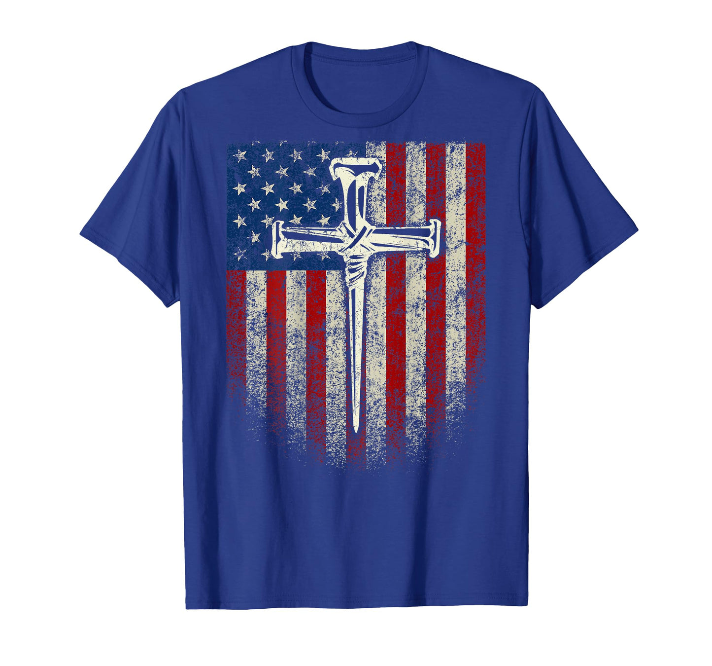 (Art on Back) American US Flag Cross Christian T-Shirt
