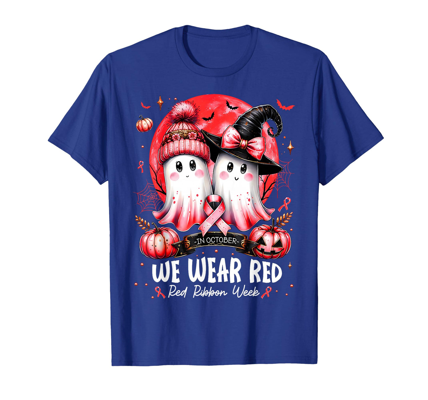 in October We Wear Red Ghost Witch Red Ribbon Week Halloween T-Shirt