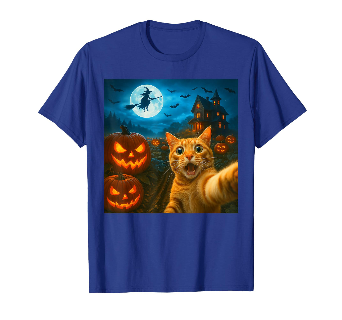 Funny Halloween Cat Selfie with Spooky Pumpkins Men Women T-Shirt