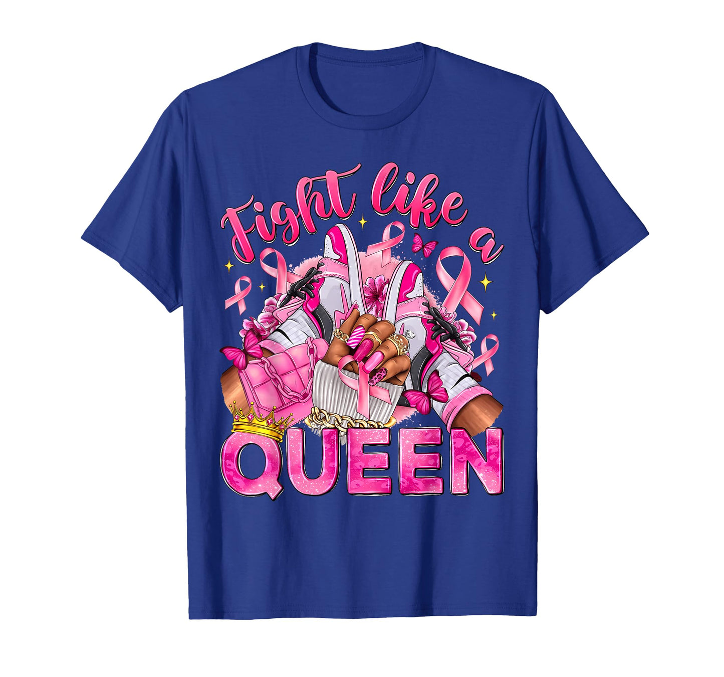 Fight Like A Queen Sneakers Breast Cancer Warrior Women Girl T-Shirt