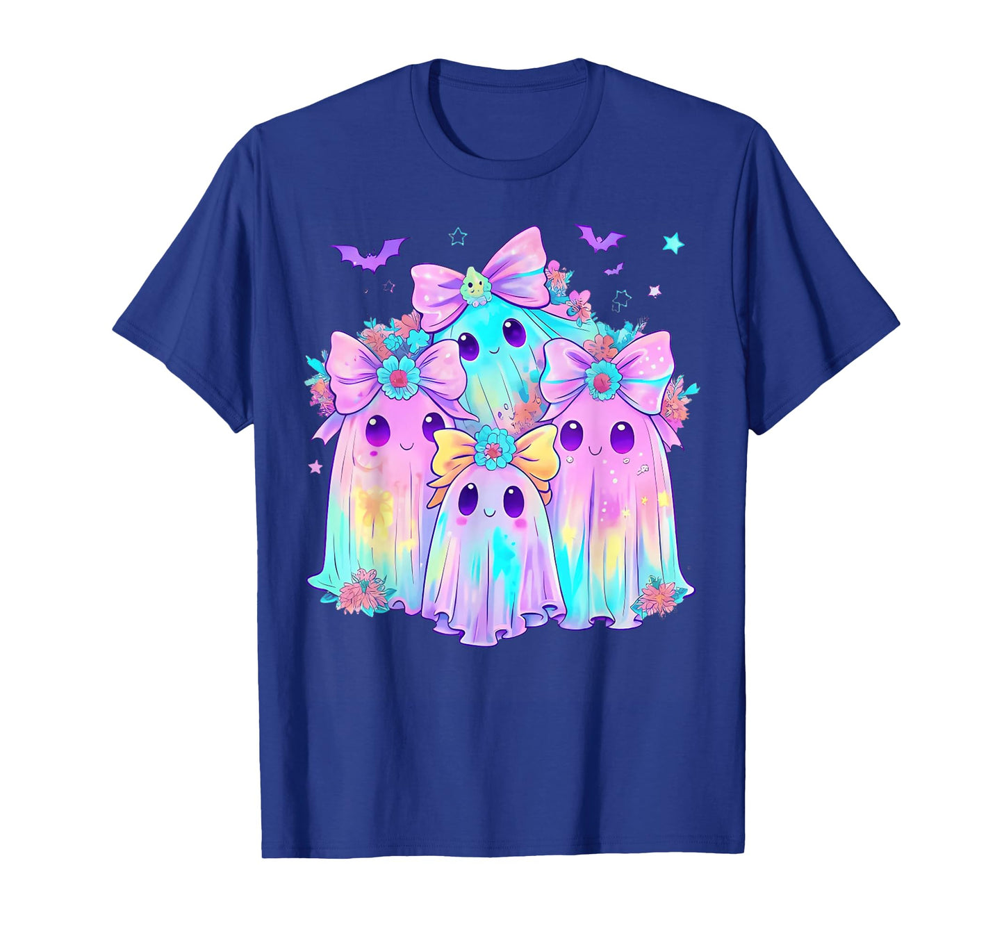 Preppy Coquette Cute Boo Ghost with Bow Halloween Flowers T-Shirt