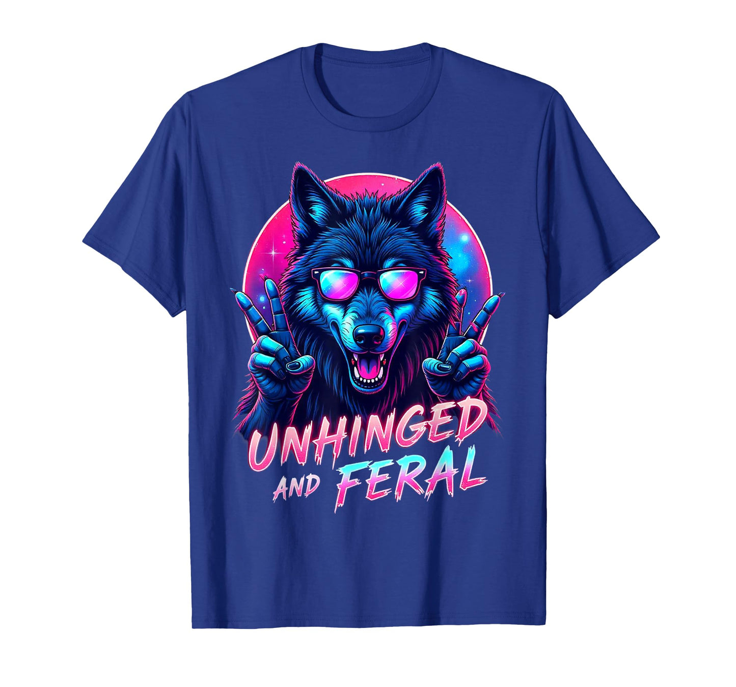 Cyberpunk Wolf Unhinged and Feral Vaporwave Aesthetic T-Shirt