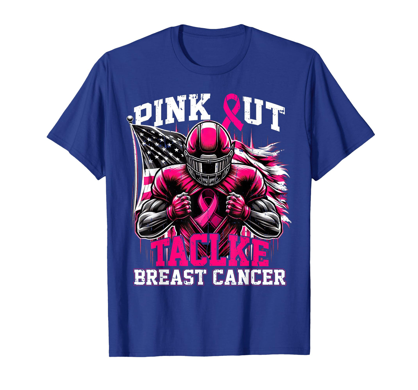Pink Out Tackle Football Breast Cancer Awareness Men Boys T-Shirt