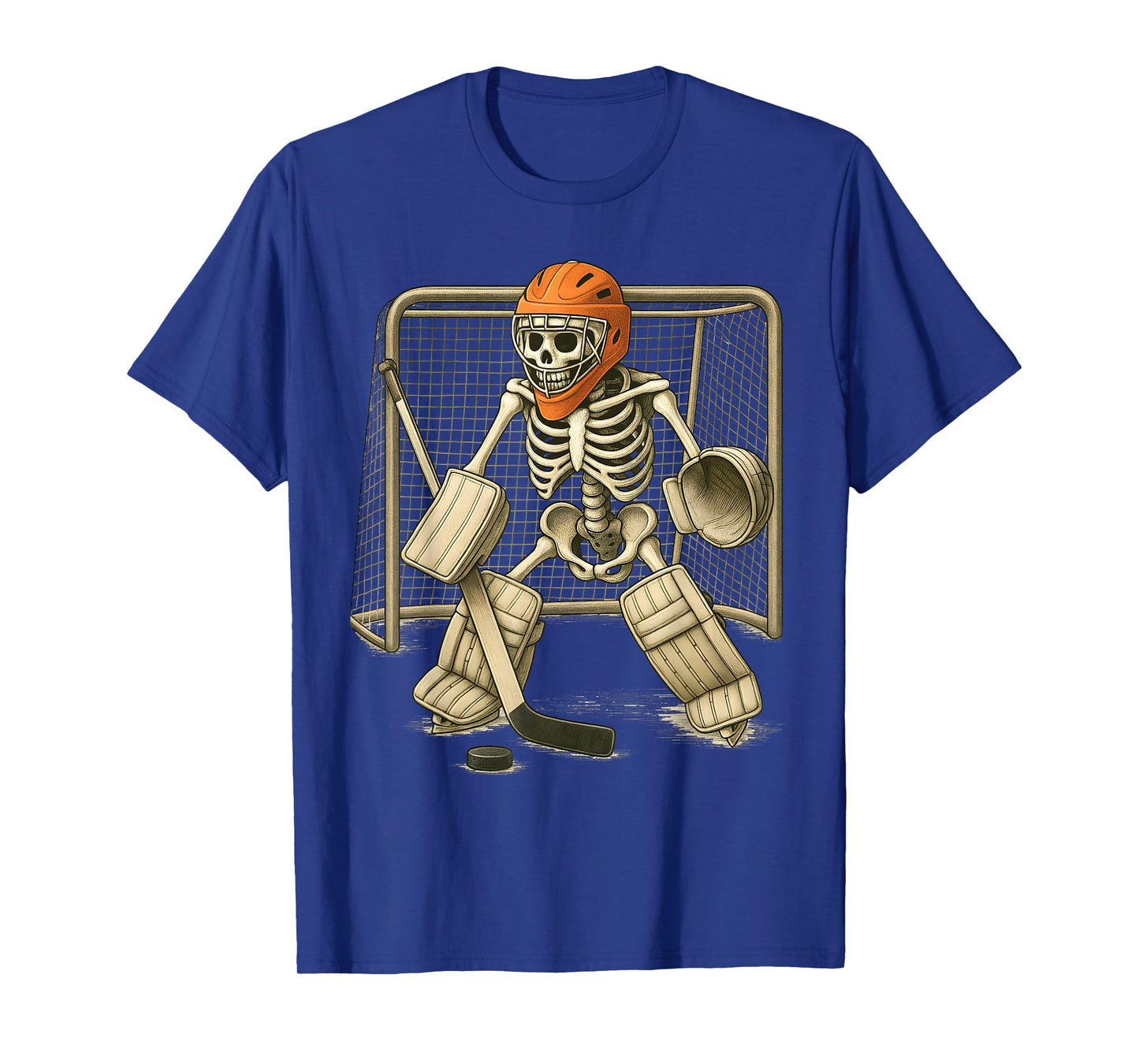 Skeleton Playing ice Hockey Goalie Player Halloween Costume T-Shirt