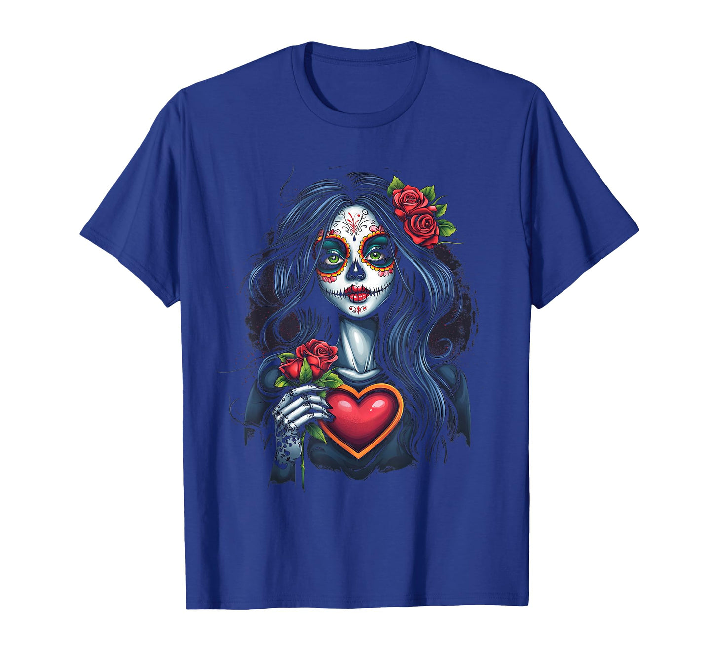 Floral Mexican Day of the Dead Dia De Muertos Heart Women T-Shirt