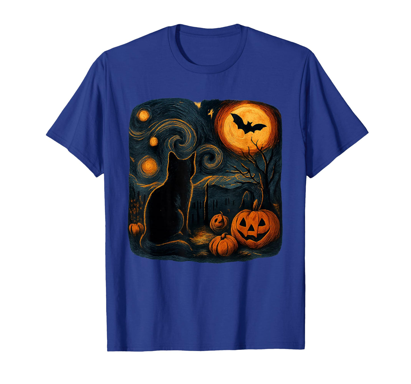 Halloween Black Cat Van Gogh Starry Night Cat Lovers Cat T-Shirt