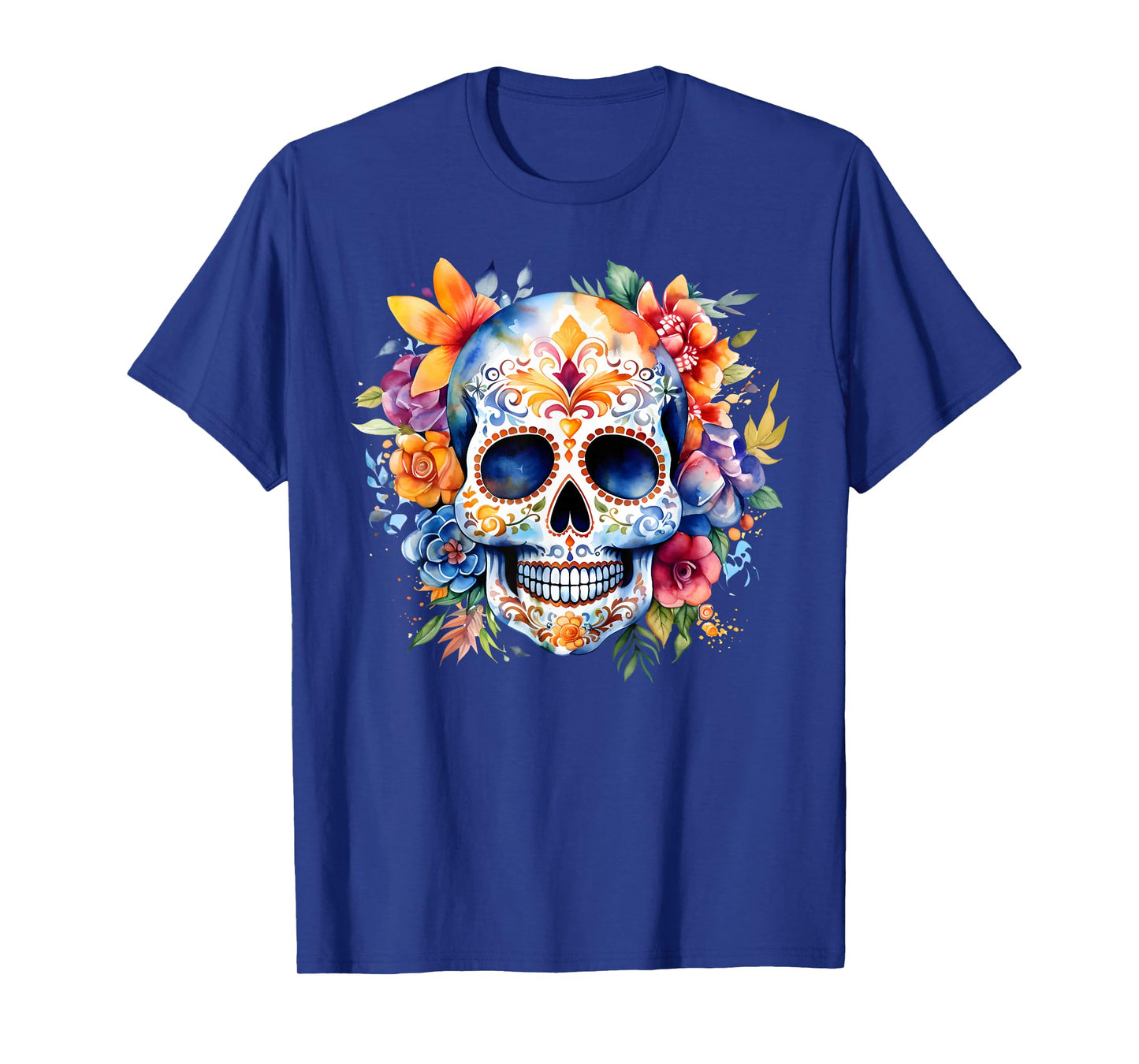 Flower Rose Sugar Skull Day of The Dead Dia De Los Muertos T-Shirt