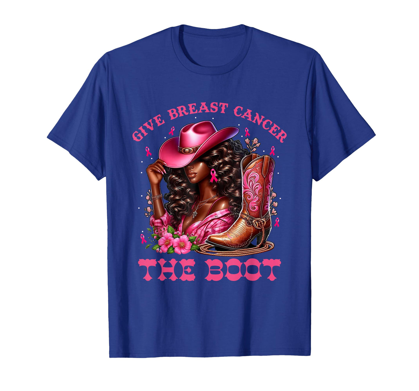 Give Breast Cancer The Boot Cowgirl Cancer Awareness Ribbon T-Shirt