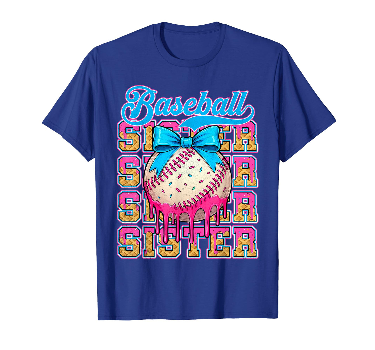 Retro Baseball Sister Ice Cream Drip Coquette Bow Game Day T-Shirt