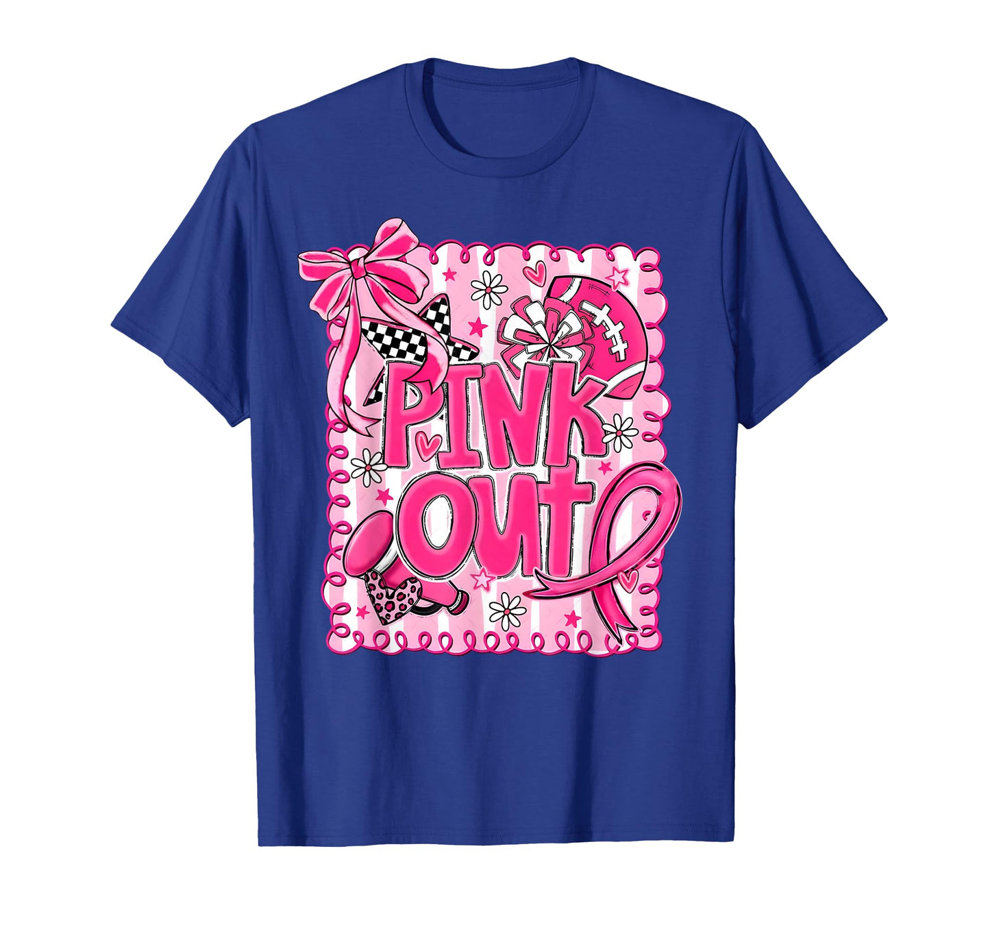 Pink Out Breast Cancer Football Coquette Bow Mom Girls Women T-Shirt