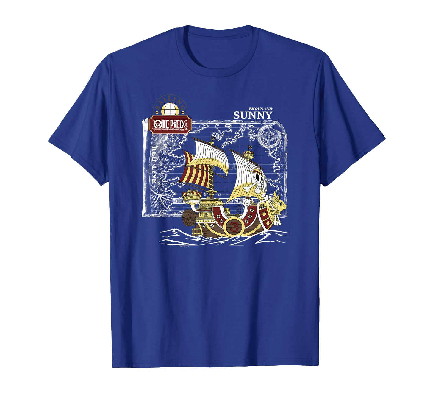 One Piece Anime Thousand Sunny Ship with Map and Logo T-Shirt