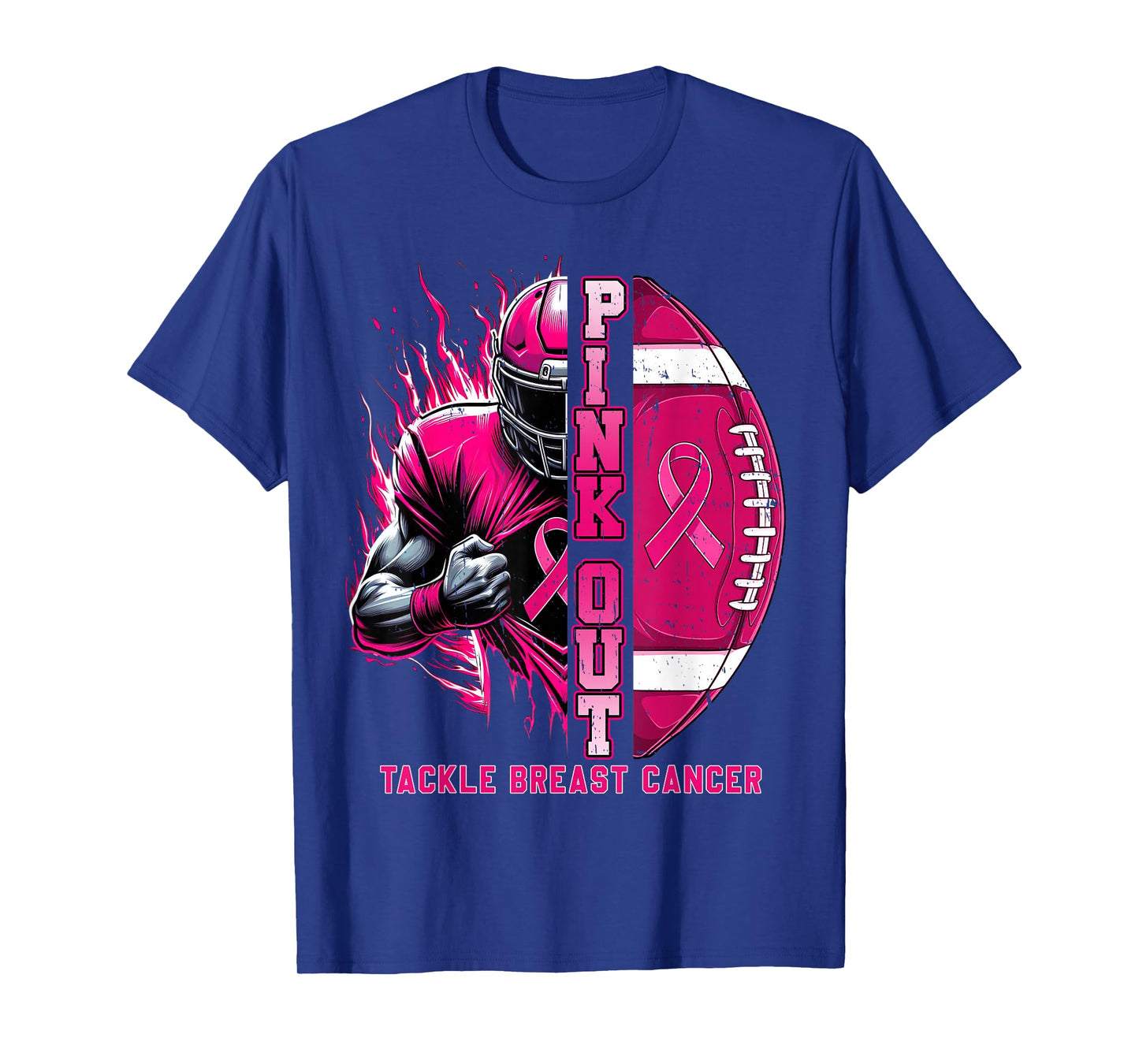 Pink Out Tackle Breast Cancer Awareness Football Men Boys T-Shirt