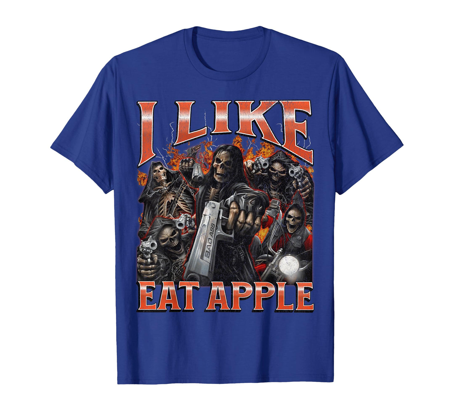 I Like Eat Apple Funny Hard Skeleton Meme Bootleg Graphic T-Shirt