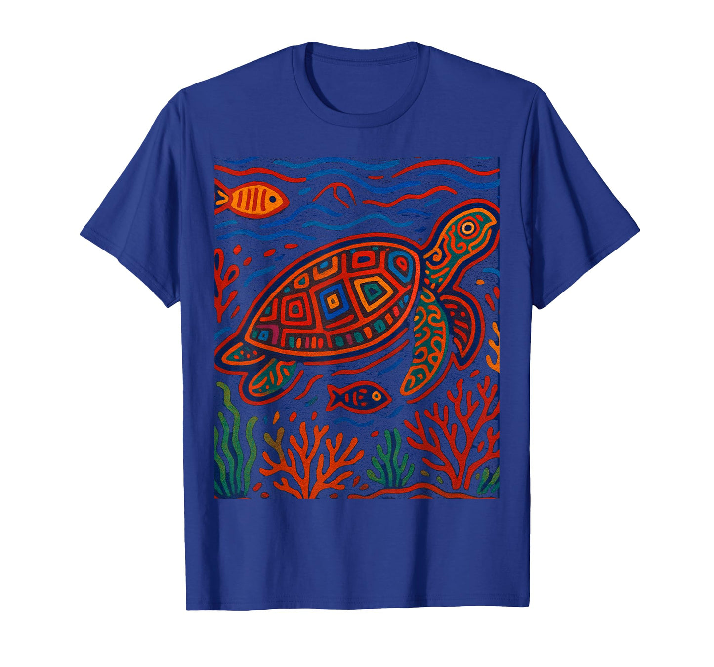 Sea Turtle Inspired by Mola Artwork of Panama Kuna T-Shirt