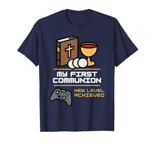 My 1st First Communion 2026 Boys Girls Video Game Controller T-Shirt - T-Shirt | Navy