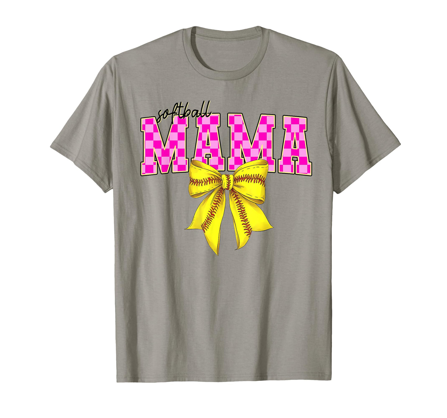 Pink Checkered Softball Coquette Bow Mama Mother's Day Women T-Shirt