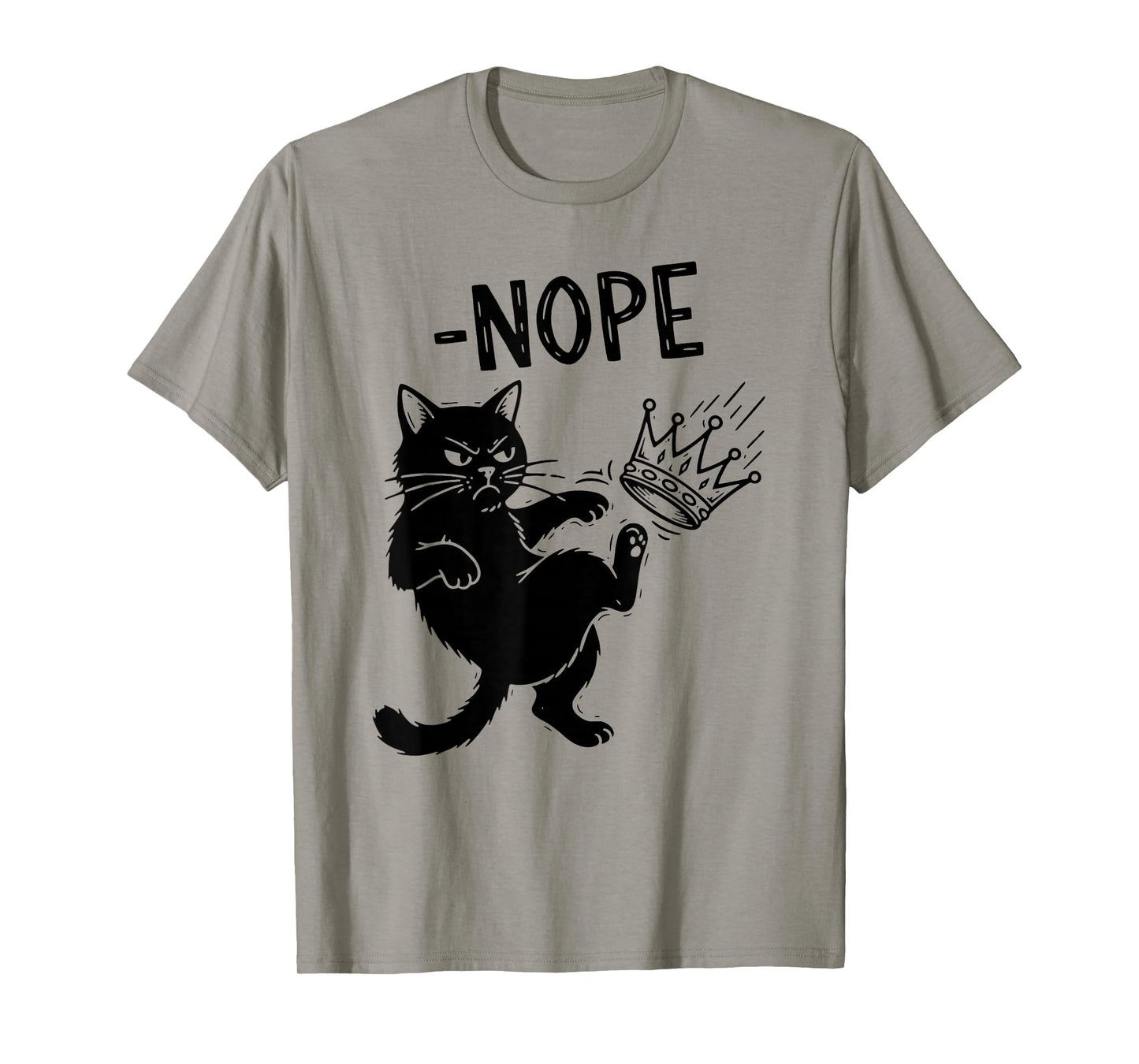 No Kings In America Black Cat Funny Cat Kicking Crown T-Shirt