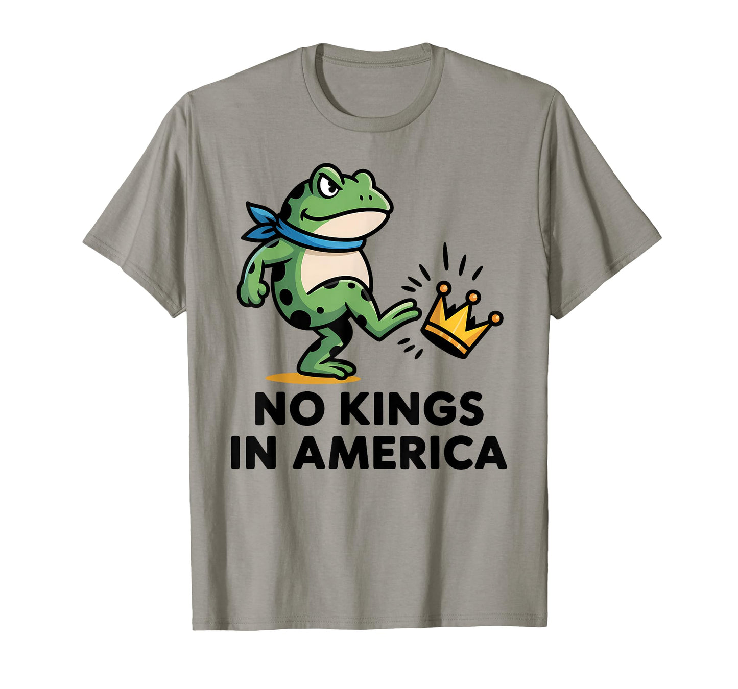 Funny No King in America Frog Kicking Crown No King Yellow T-Shirt