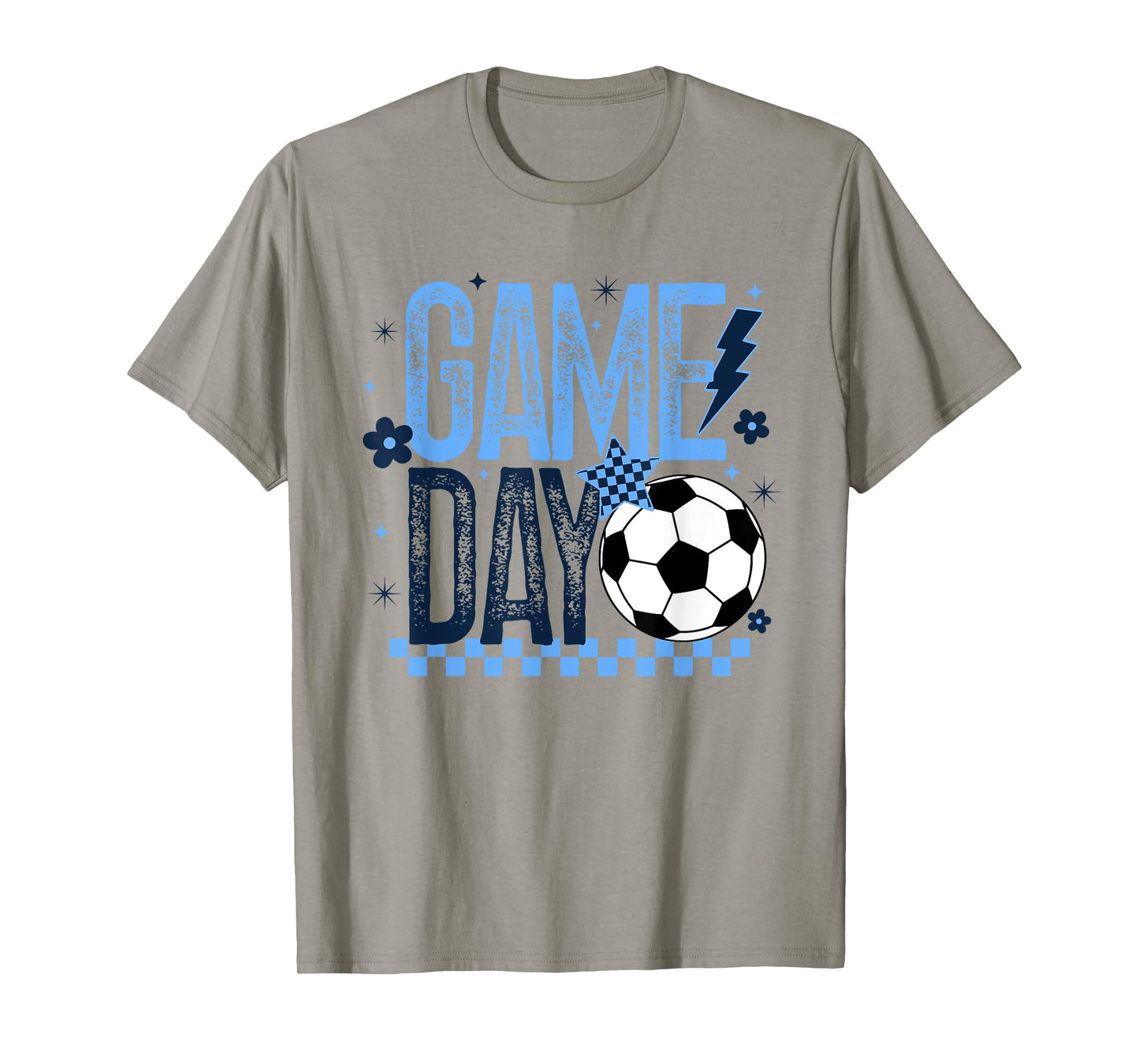 Game Day Soccer Season Retro Light Blue Checkered T-Shirt