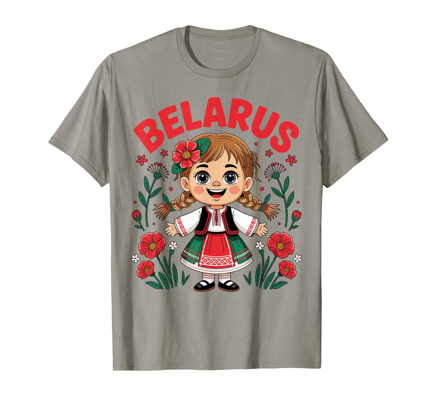 Cute Belarusian Girl in Folk Costume Design for Kids T-Shirt