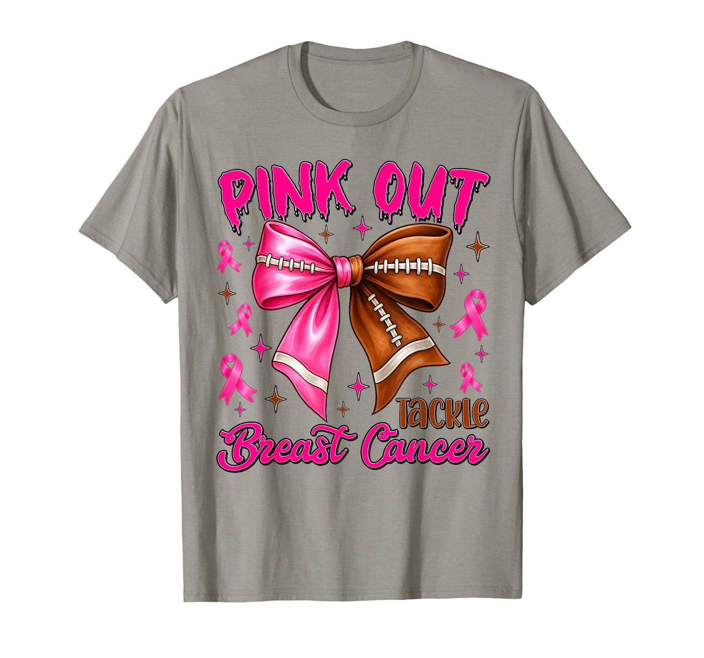 Preppy Pink Out Tackle Breast Cancer Coquette Football Bow T-Shirt