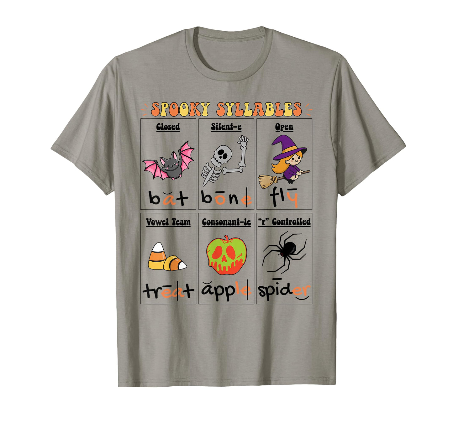 Halloween Reading Spooky Syllables Teacher Vintage T-Shirt