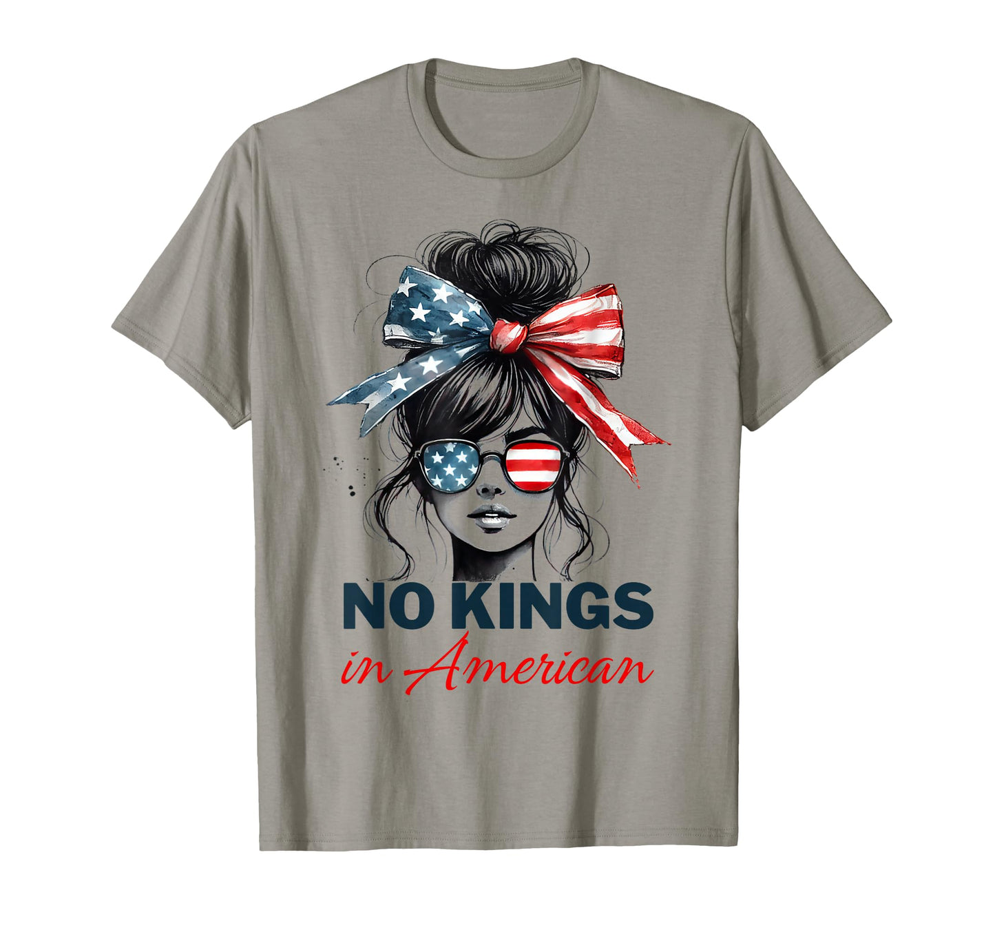 No Kings in America Shirt Women Messy bun USA Flag No Kings T-Shirt