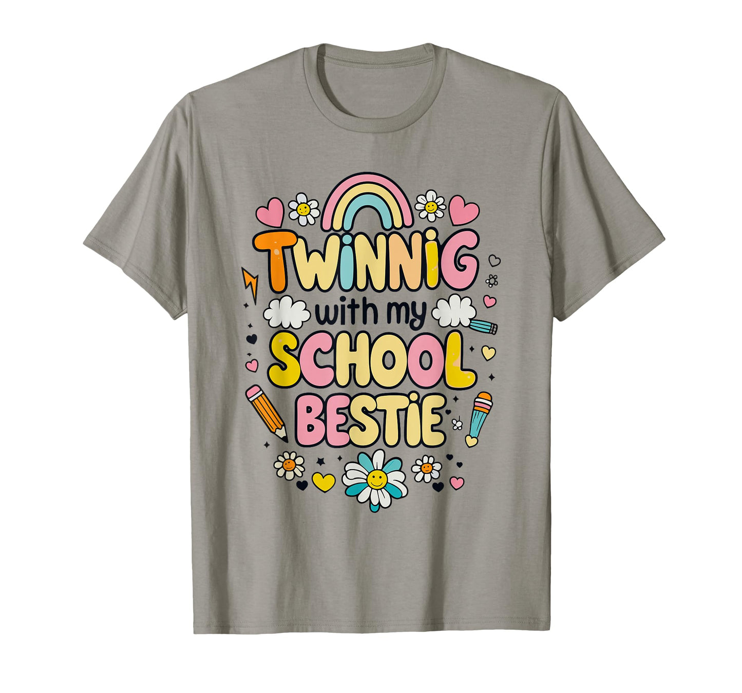 Twinning with My School Bestie Cute Matching Friend Twin Day T-Shirt