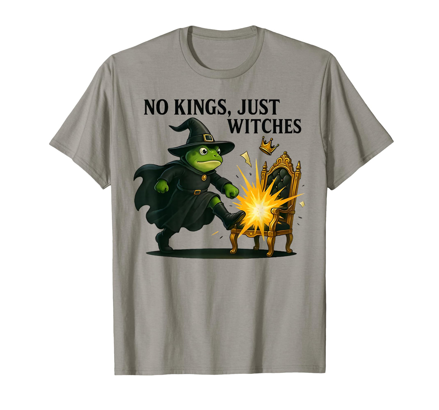No Kings Just Witches Funny Frog Wich Kicking Crown Retro T-Shirt