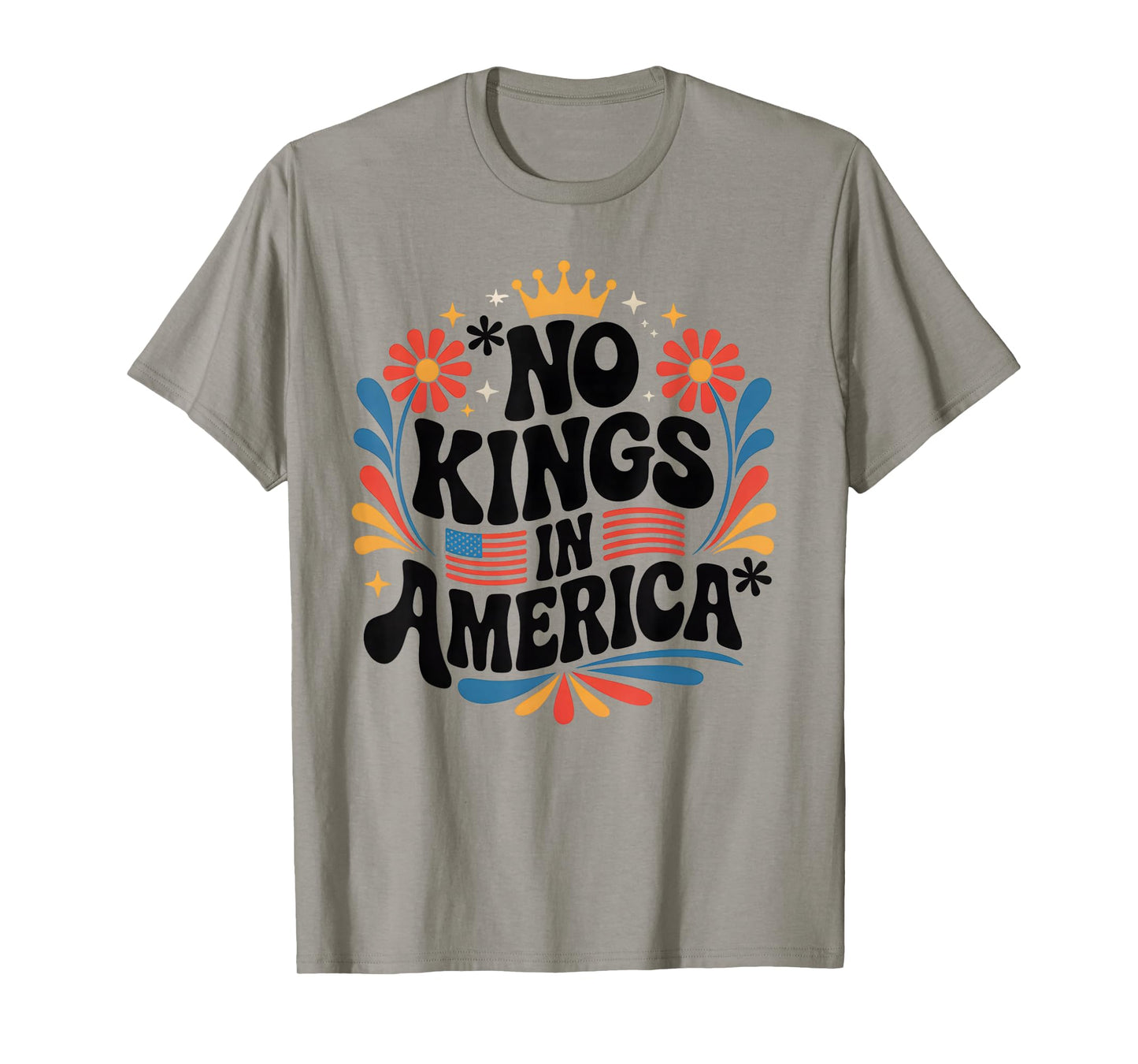 No Kings in America Patriotic Men Women Floral Retro T-Shirt
