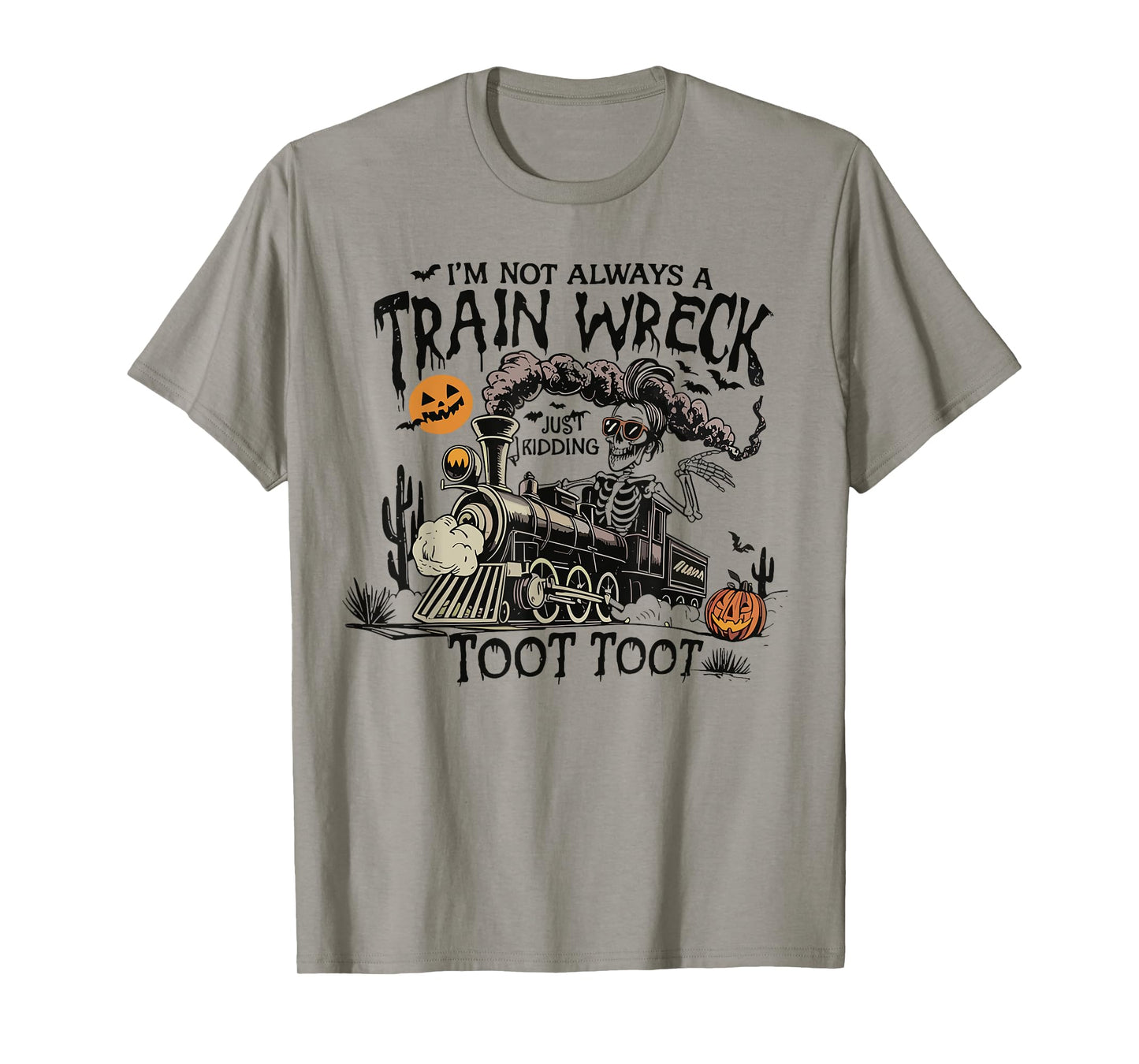 Funny Retro Skeleton Halloween Iβm Not Always A Train Wreck T-Shirt