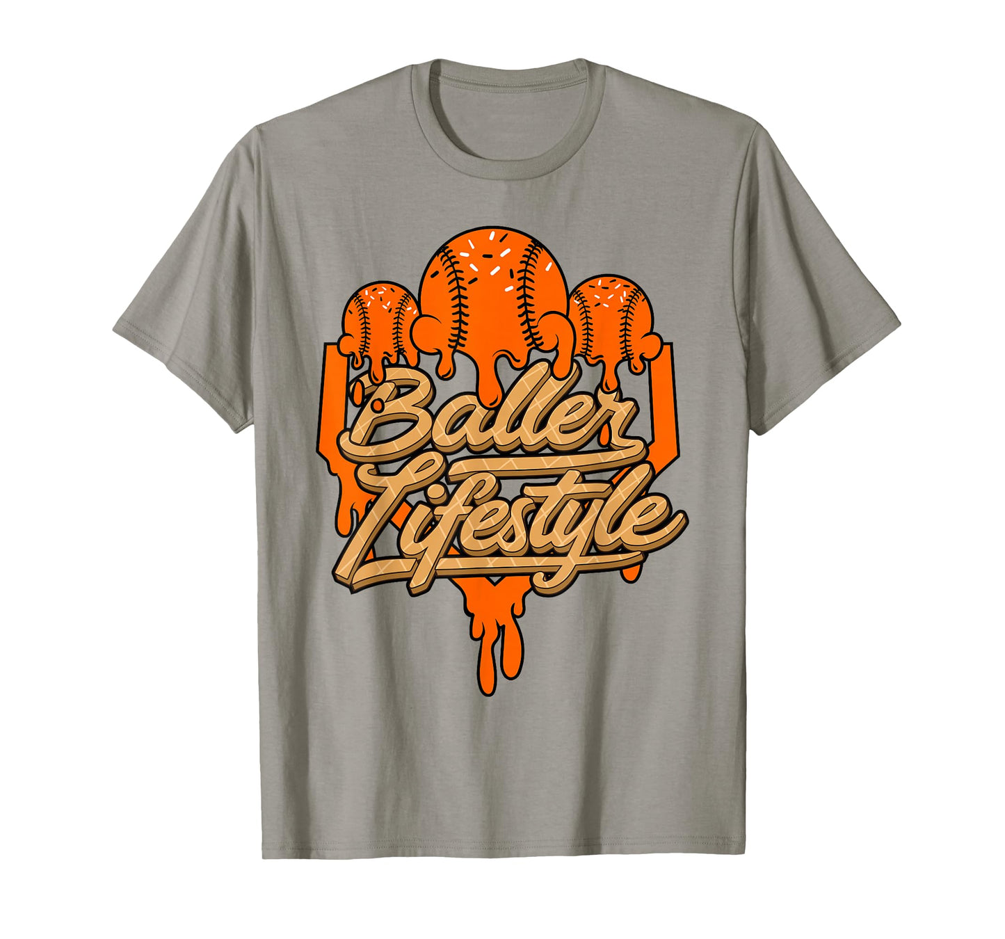 Baseball Lifestyle Home Plate Orange Ice Cream Drip Men Boys T-Shirt