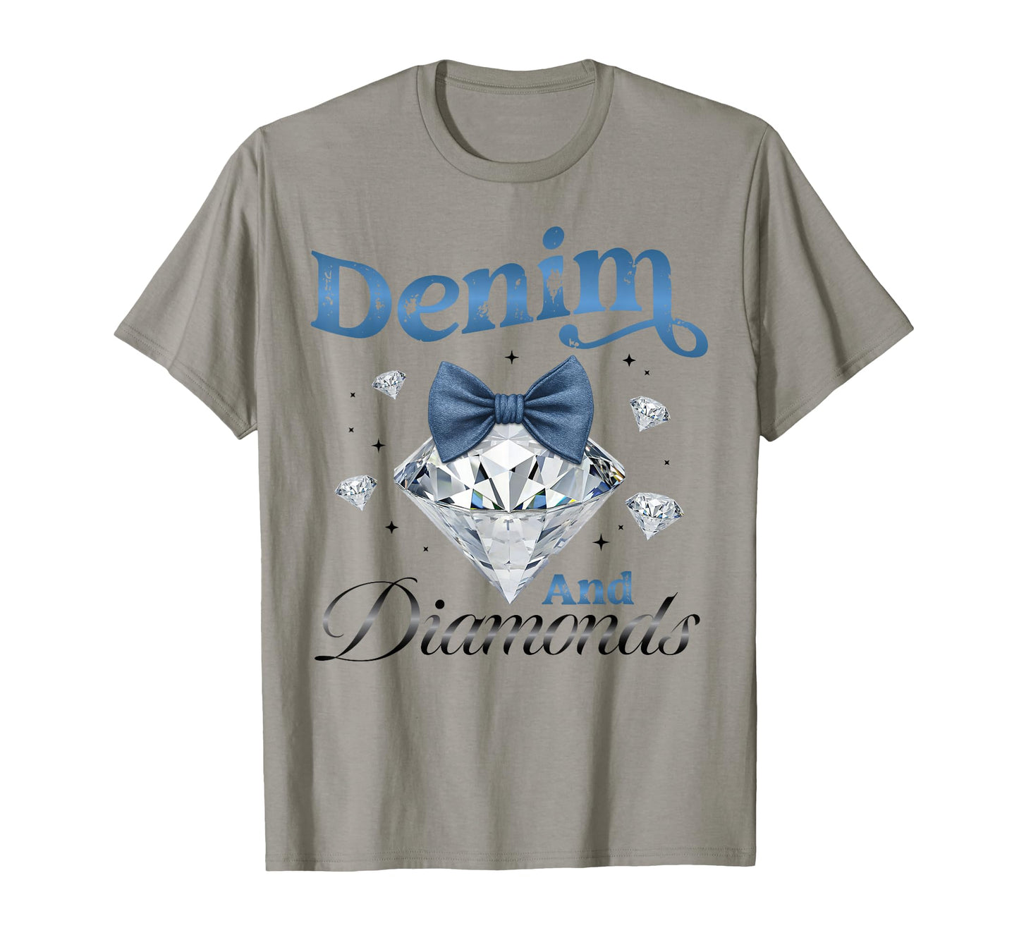 Denim And Diamonds Bow Ladies Girls Women T-Shirt